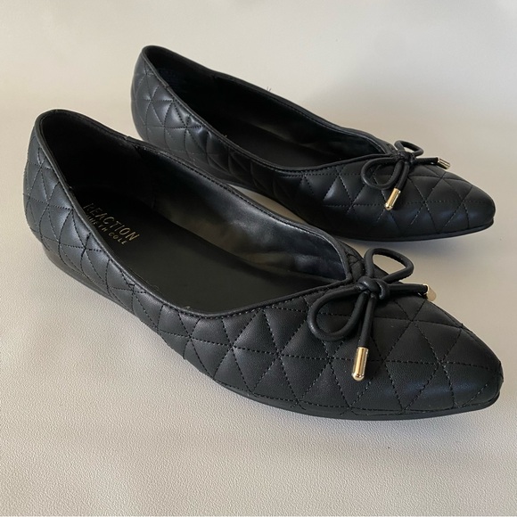 Kenneth Cole Reaction Quilted Black Ballet Flats 7.5 Pointed Toe Bow Women’s - Picture 5 of 12